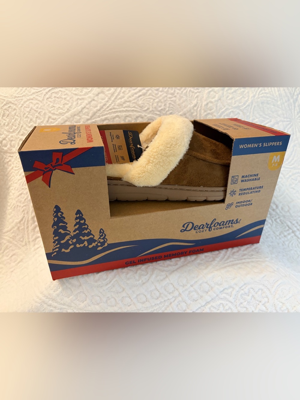 dearfoams Women’s Brown Faux Suede Slippers